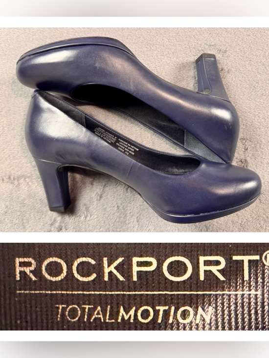 Rockport Shoes - Rockport Leah Navy Leather Mid-Heel Pumps